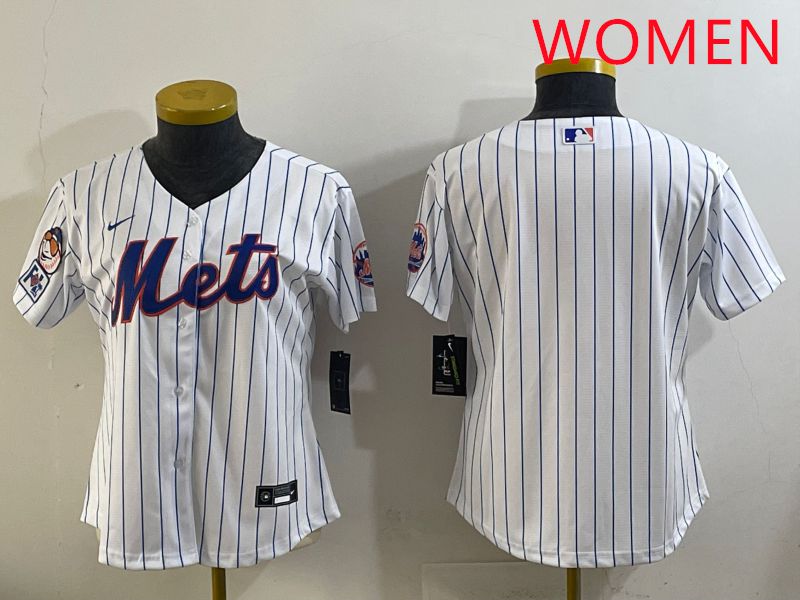Women New York Mets Blank White Stripe Game 2025 Nike MLB Jersey style 5->women mlb jersey->Women Jersey
